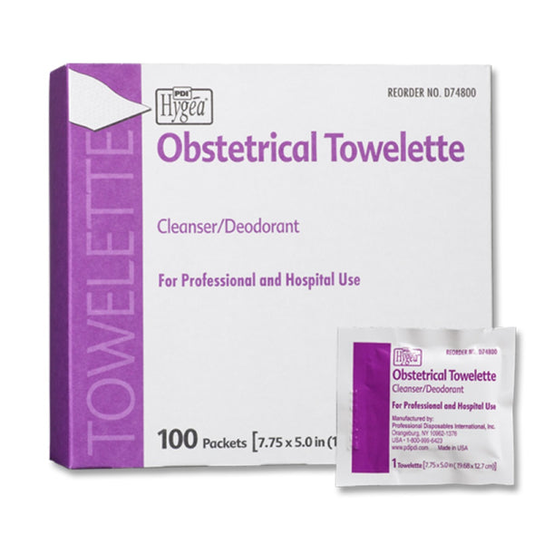 PDI Hygea Obstetrical Towelettes, Cleanser/Deodorant, 7.75 x 5 In., D74800