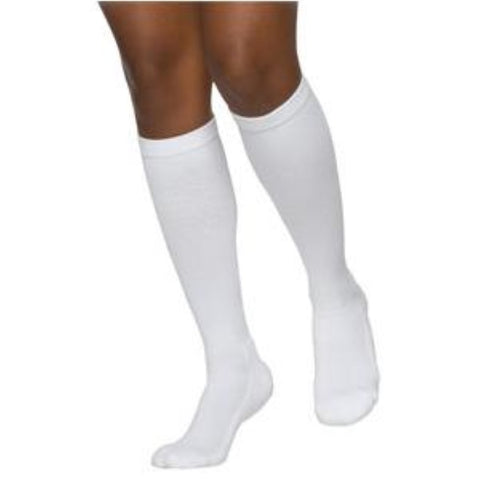 Sigvaris Cushioned Cotton Women's Calf-High Compression Stockings Large Long, 20 to 30 mmHg, White