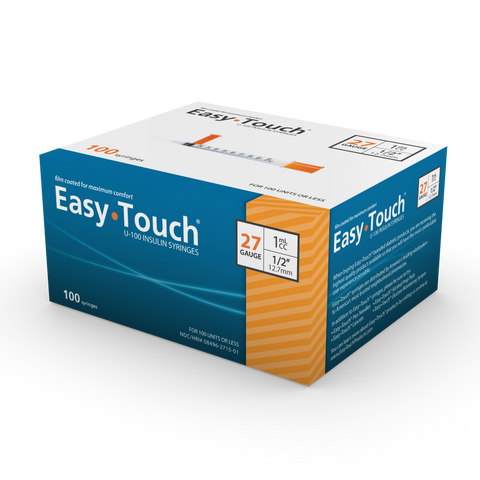 MHC EasyTouch 27G (0.41mm) 1/2in (12.7mm) 1cc (1mL) U100 Insulin Syringes, 27 Gauge, 827155