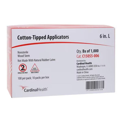 Cardinal Health Cotton-Tip Applicator with Wood Handle, Non-Sterile, 6"