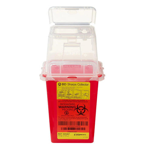 Beckton Dickinson BD Nestable Sharps Container, 1.5 qt, Pre-Assembled, One-Way Funnel, 305487