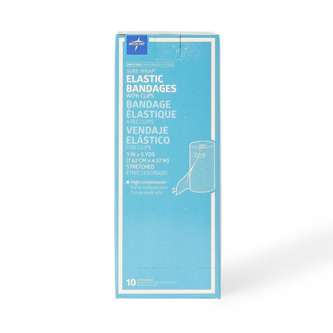 Medline Sure-Wrap Nonsterile Elastic Stretch Bandage with Clips 3" x 5 yd. (7.6 cm x 4.6 m), Latex-free, White, MDS057003