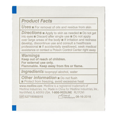 Medline Alcohol Prep Pads, 70% Isopropyl Alcohol, 2-Ply, Large, Sterile, Box of 100, MDS090670