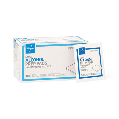 Medline Alcohol Prep Pads, 70% Isopropyl Alcohol, 2-Ply, Large, Sterile, Box of 100, MDS090670