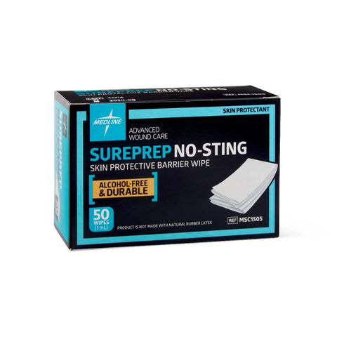 Medline Sureprep No-Sting Skin Protective Barrier Wipe, Water-resistant Coating, Alcohol Free, Latex-free, MSC1505