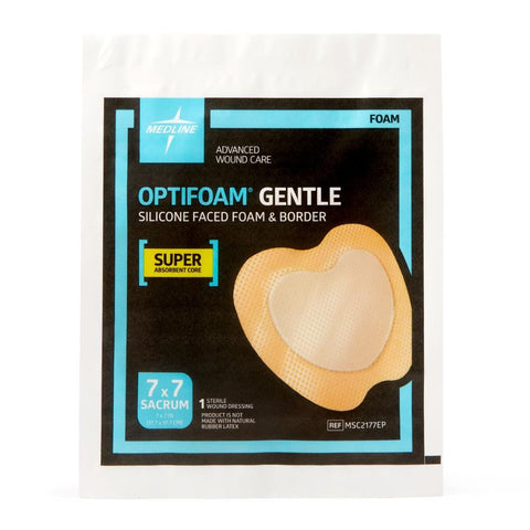 Medline Optifoam Gentle Adhesive Silicone-Faced Foam Sacral Dressing with Border, 7" x 7", Sacrum, Sterile, MSC2177EP