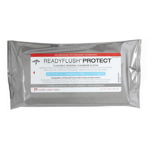 Medline ReadyFlush Protect Biodegradable Flushable Cleaning Cloths, 8'' x 12'', pH-balance, Alcohol-Free, MSC263811