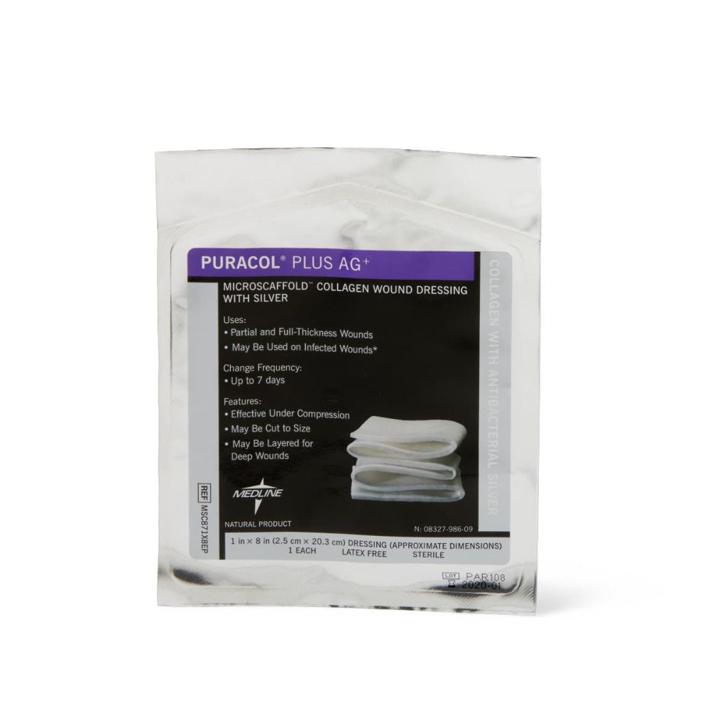 Medline Puracol Plus AG+ Collagen Wound Dressing with Antimicrobial Si