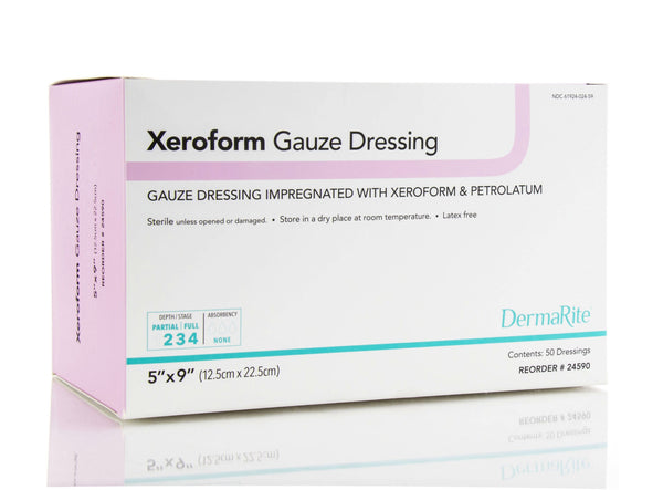 DermaRite Xeroform Gauze Wound Dressing Impregnated with Xeroform and Petrolatum