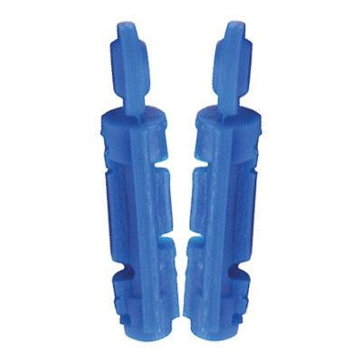Two blue Omnis Health Embrace Twist-Top 30G (0.30 mm) Universal Lancets on a white background