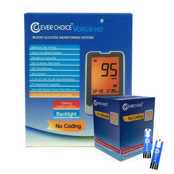 Clever Choice Voice HD Blood Glucose Test Strips / Meter / Monitoring Kit
