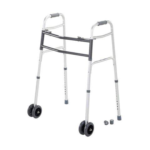 Cardinal Health Bariatric Adult Heavy-Duty Aluminum Folding Walker with Front Wheels, CWAL0010BR