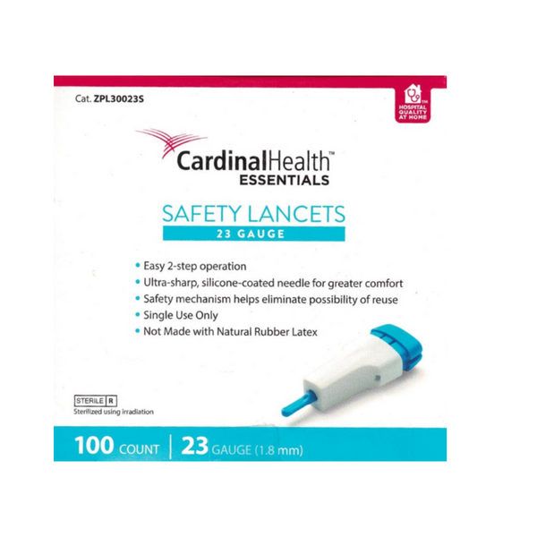 Cardinal Health Essentials Pressure Activated Safety Lancets, 23/28G, ZPL30023S, 23 Gauge (1.8 mm / 0.071 in)