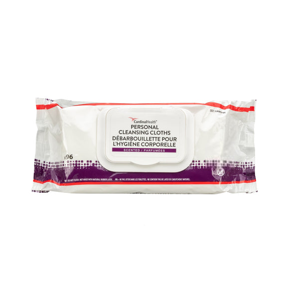 Cardinal Health Personal Cleansing Cloth Infused with Aloe, No-Rinse Formulation, Softpack, 2AWU-96, 96 Wipes, Non-flushable