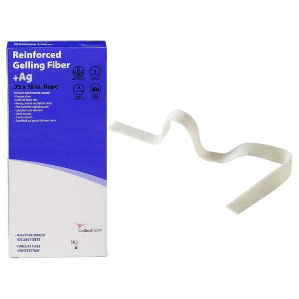 Cardinal Health Reinforced Gelling Fiber +Ag Dressing, 0.75 in x 18 in Rope, RGFBROPEAG