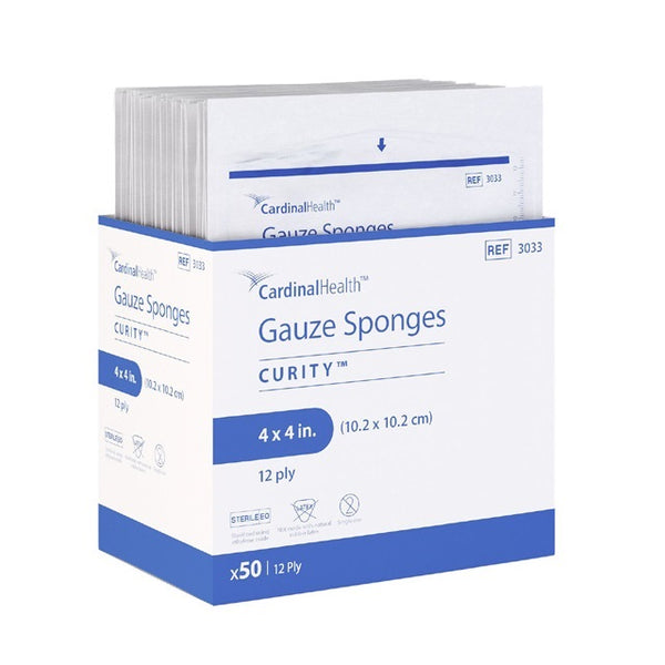 Cardinal Health Curity Gauze Sponge, 3033, 4 in x 4 in (10 cm x 10 cm), 12 Ply, Sterile