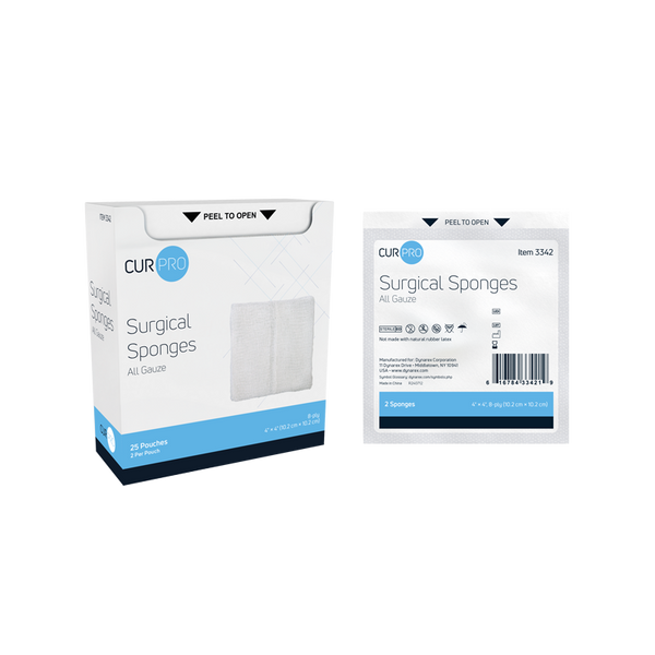 Dynarex 100% Cotton Gauze Sponges, Sterile and, 3342, 4 in x 4 in (10.2 cm x 10.2 cm), 8 Ply, Sterile, 25 Two Pack