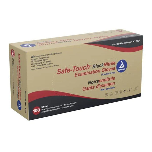 Dynarex SafeTouch Nitrile Exam Gloves, Black, Powder-free, Non-Sterile