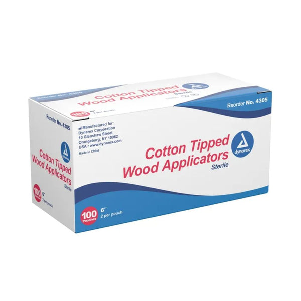 Dynarex Sterile Cotton Tipped Applicator, 6 in, Wooden Stick, 4305