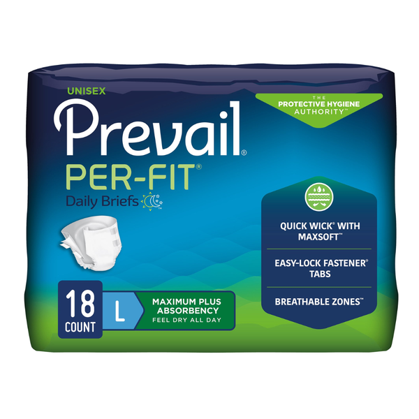 First Quality Prevail Per-Fit Adult Briefs, PF013, Large, 45 in to 58 in (114.3 cm to 147.3 cm) Waist
