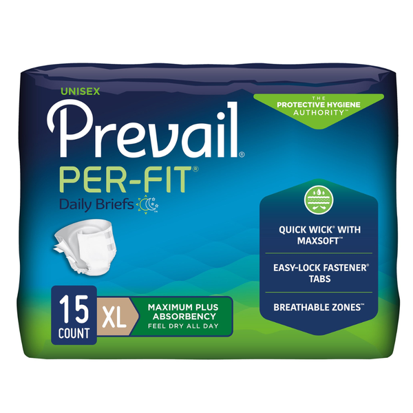 First Quality Prevail Per-Fit Adult Briefs, PF014, XLarge, 59 in to 64 in (149.9 cm to 162.6 cm) Waist