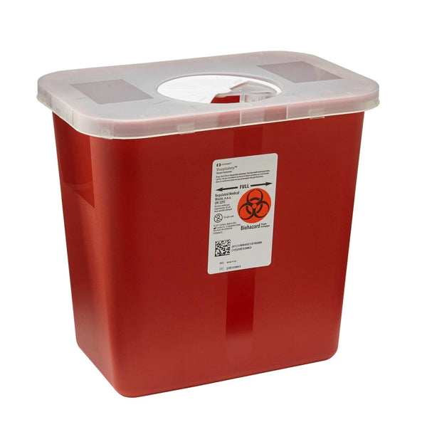 Kendall Healthcare Multi-Purpose Sharps Container with Rotor Lid, 2 gal, Red, 8970