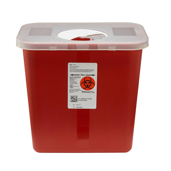 Kendall Healthcare Multi-Purpose Sharps Container with Rotor Lid, 2 gal, Red, 8970
