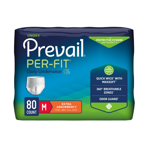 Prevail Per-Fit Unisex Adult Protective Underwear, PF-512, Medium, 34-46 in (86-117 cm) Hip, Case of 80
