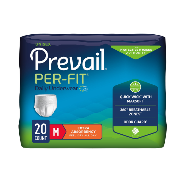 Prevail Per-Fit Unisex Adult Protective Underwear, PF-512, Medium, 34-46 in (86-117 cm) Hip, Pack of 20