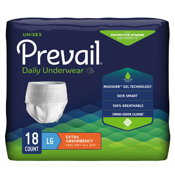 Prevail Protective Underwear Breathable Comfortable Adult Pull, PV-513, Large, 44 in to 58 in (112 cm to 147 cm), Pack of 18