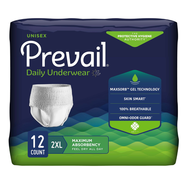 Prevail Protective Underwear Breathable Comfortable Adult Pull, PV-517, 2XL, 68 in to 80 in (173 cm to 203 cm), Pack of 12