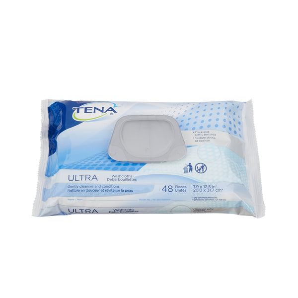 TENA Ultra Washcloths Pre-Moistened Adult Washcloth, 8 in x 12.5 in, Mildly Scented, Alcohol-Free, 65720