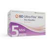 BD Ultra-Fine 31G (0.25mm) 3/16in (5mm) 100 Becton Dickinson U100 Insulin Mini Pen Needles, 58320119