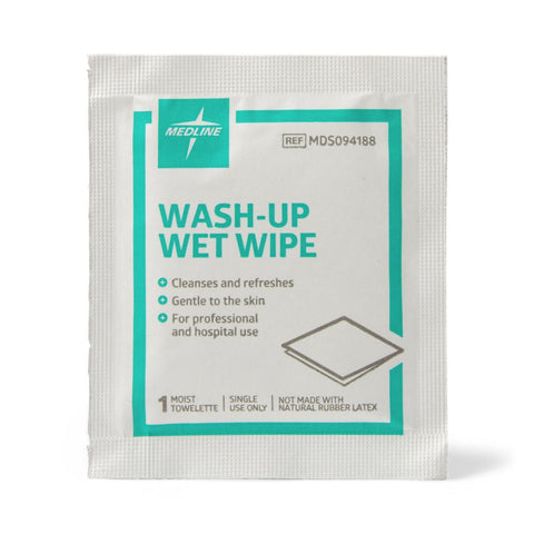 Medline Wash-Up Wet Wipes with BZK, 5" x 7", Alcohol Free, Latex free, MDS094188