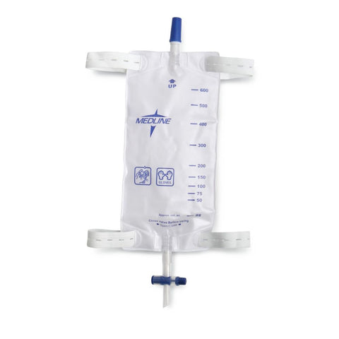 Medline Medium 600 mL Urinary Catheter Leg Bag with Anti-Reflux Valve and Slide-Tap Drainage Port, DYND12584