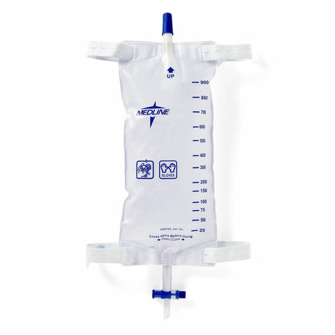 Medline Large 900 mL Urinary Catheter Leg Bag with Anti-Reflux Valve and Slide-Tap Drainage Port, DYND12588