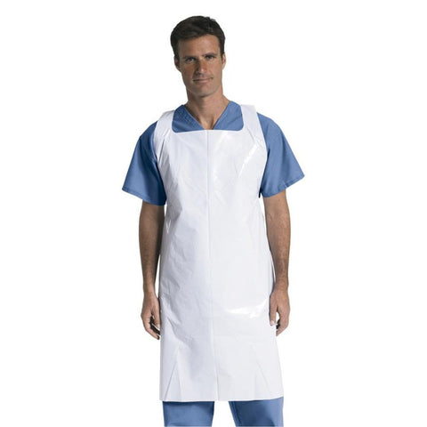 Medline Protective Disposable Polyethylene Adult Apron 24" x 42", White, Lightweight, Pullover, NON24272