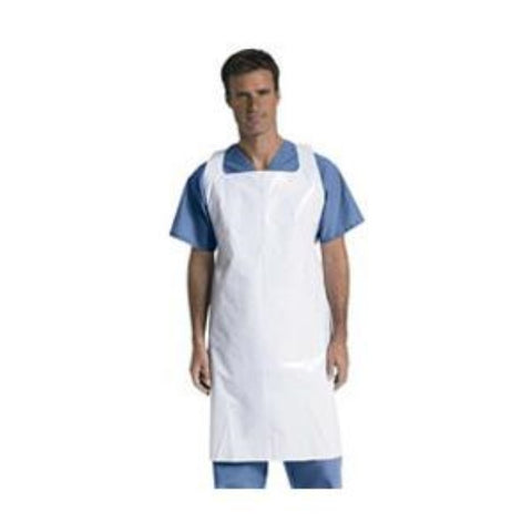 Medline Protective Disposable Polyethylene Adult Apron 28" x 46", White, Midweight, Pullover, NON24274