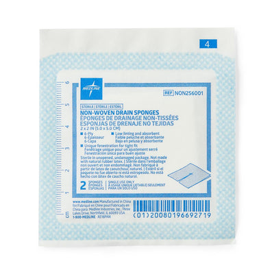 Medline Avant 6-Ply Non-Woven Sterile Drain Gauze Sponges, 2"x2" in 2-Packs, Low linting, Highly absorbent, NON256001