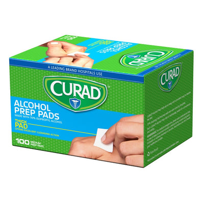 Medline Curad Alcohol Prep Pads, 70% Isopropyl Alcohol, 2-Ply, Medium, Sterile, Box of 100, CUR45585RB