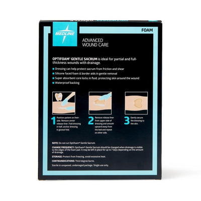 Medline Optifoam Gentle Adhesive Silicone-Faced Foam Sacral Dressing with Border, 7" x 7", Sacrum, Sterile, MSC2177EP