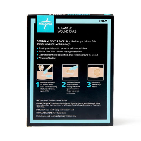 Medline Optifoam Gentle Adhesive Silicone-Faced Foam Sacral Dressing with Border, 7" x 7", Sacrum, Sterile, MSC2177EP