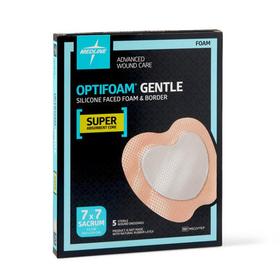 Medline Optifoam Gentle Adhesive Silicone-Faced Foam Sacral Dressing with Border, 7" x 7", Sacrum, Sterile, MSC2177EP