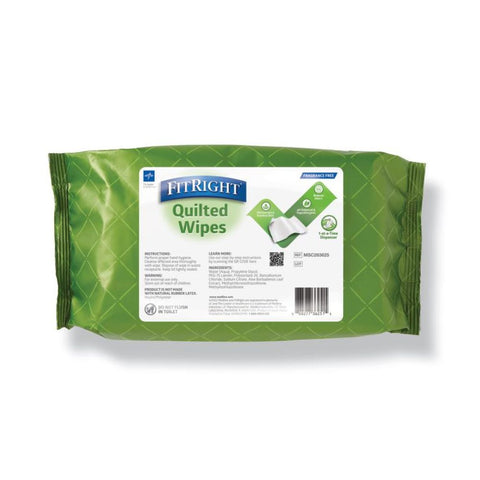 Medline FitRight Aloe Quilted Cleansing Wipes, 8" x 12", Alcohol-Free, 48 Pulls, Fragrance Free, MSC263625