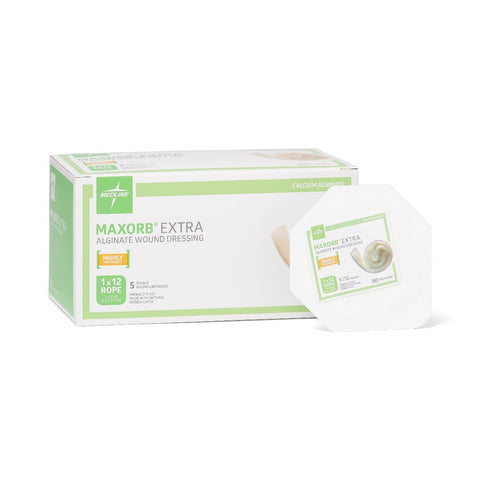 Medline Maxorb Extra Calcium Alginate Dressing, 1" x 12", Rope, Highly Absorbent, Sterile, MSC7012EP