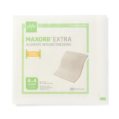 Medline Maxorb Extra Calcium Alginate Dressing, 4" x 4", Highly Absorbent, Sterile, MSC7044EP