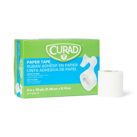 Medline Curad Paper Adhesive Surgical Tape 10 yds L x 2" W, Opaque White, Hypoallergenic, Smooth Finish, Standard Grade, Non-Sterile, NON270002