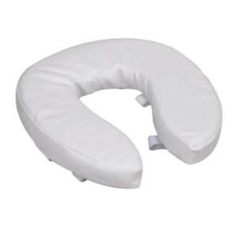 DMI Vinyl Cushion Toilet Seat Riser 2" H, Comfortable Foam Padding, White, Hook and Loop Straps Attachments