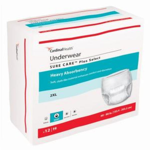 Cardinal Health Underwear, Sure Care Plus Select, XX-Large, Fits 60" to 80" Waist, Heavy Absorbency