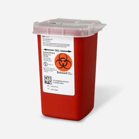 Covidien/Kendall SharpSafety Phlebotomy Sharps Container with Autodrop Cover, 1 Quart, Red, 8900SA